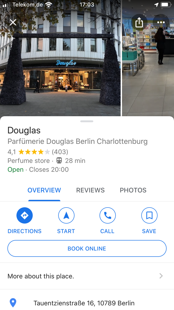 Douglas Profil bei Google