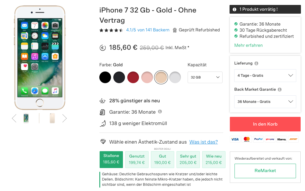 Product page on Back Market for a used iPhone 7